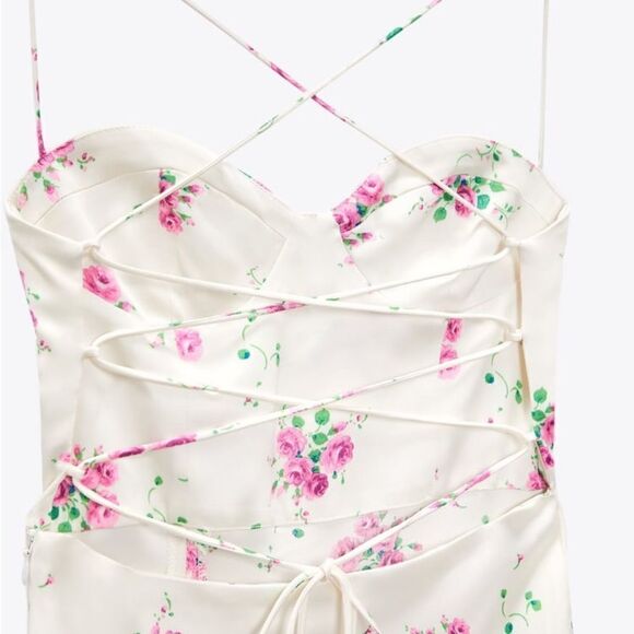 Zara Satin Floral Print Dress New - Picture 11 of 12
